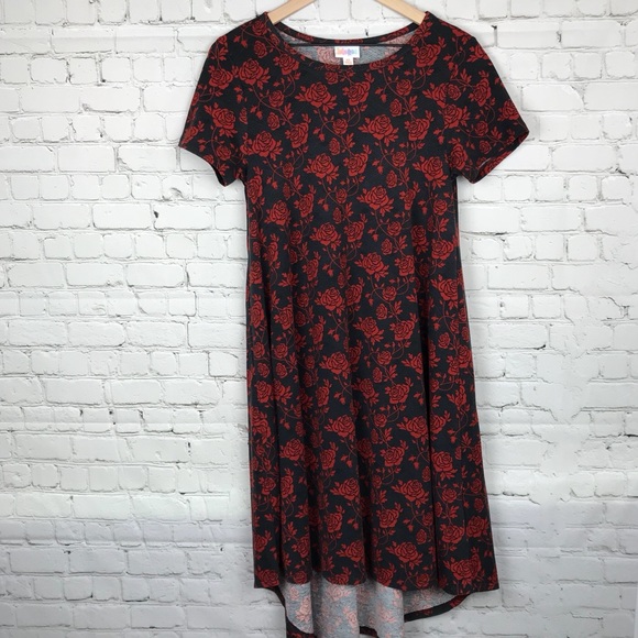 LuLaRoe Carly Gothic Floral Red Roses Black - Picture 2 of 7